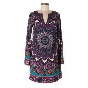 Nicole by Nicole Miller Boho Paisley Medallion Tunic Shift Dress Purple Teal 8